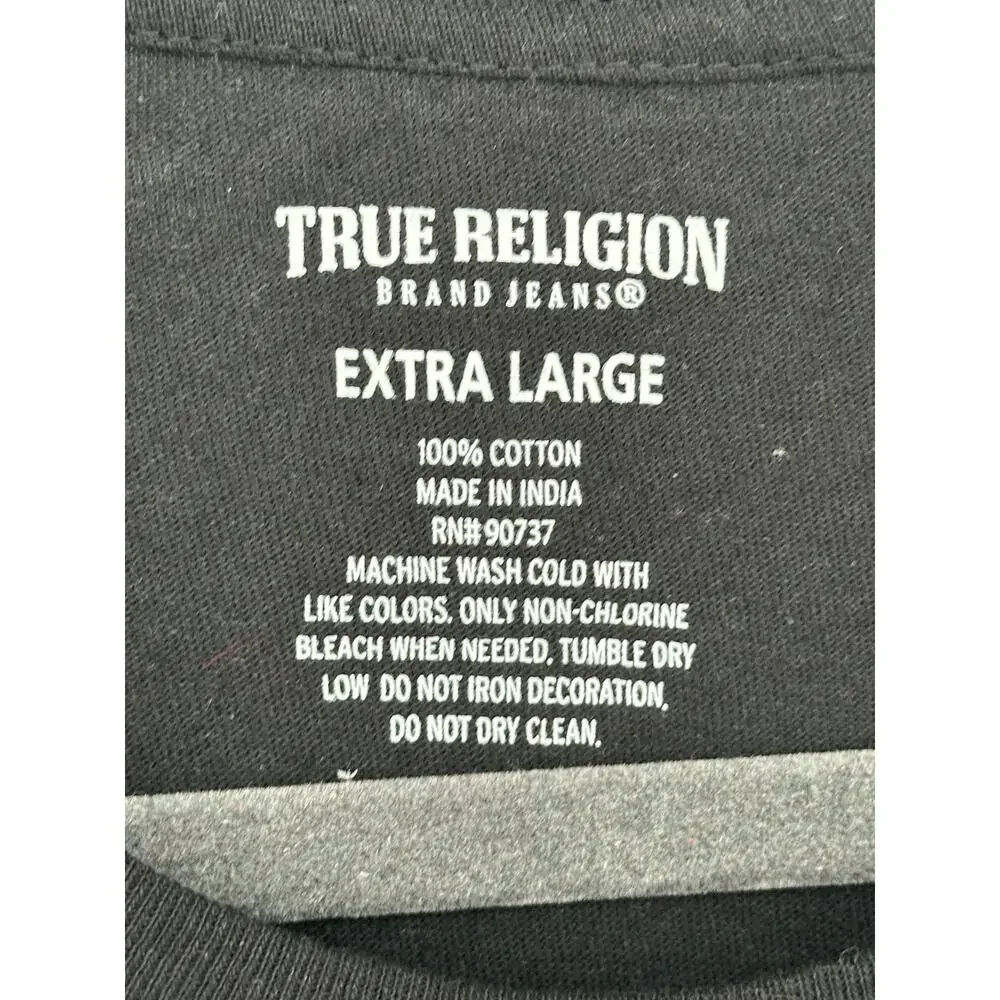 True Religion Men XL Black Gold Foil Buddha Logo Graphic T-Shirt Streetwear